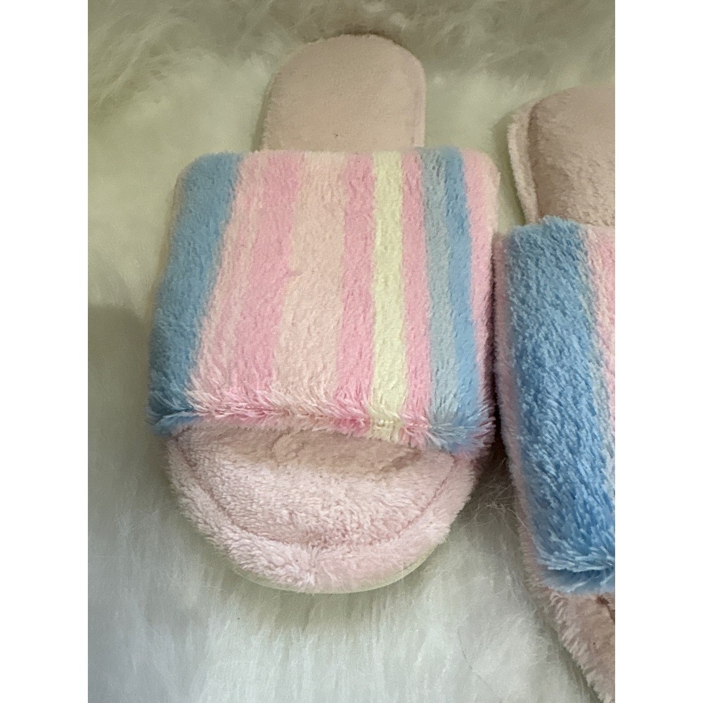 Mark Traver's Pink Blue White Striped Terry Cloth Slide Slippers Small USA Made - Picture 5 of 6